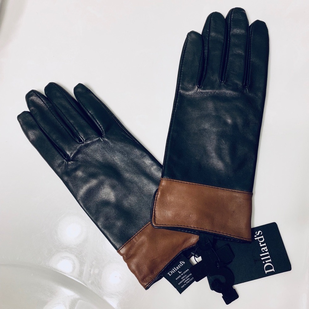 NWT BLACK AND TAN SOFT LEATHER GLOVES SIZE LARGE